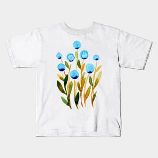 Simple watercolor flowers - green and blue Kids T-Shirt
